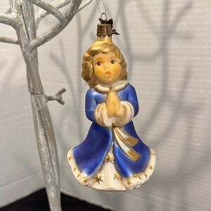 Vintage Blue and Gold Angel Ornament